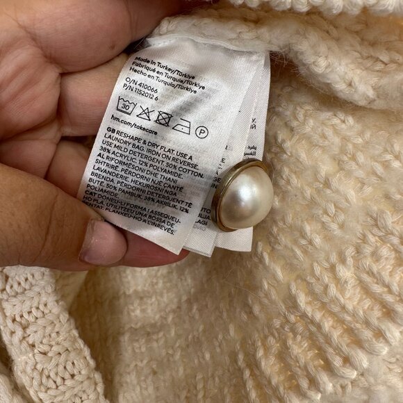 H&M Cream Texture-Knit Collar Gold & Pearl Button Cardigan Lady Jacket -NWOT - Picture 7 of 14